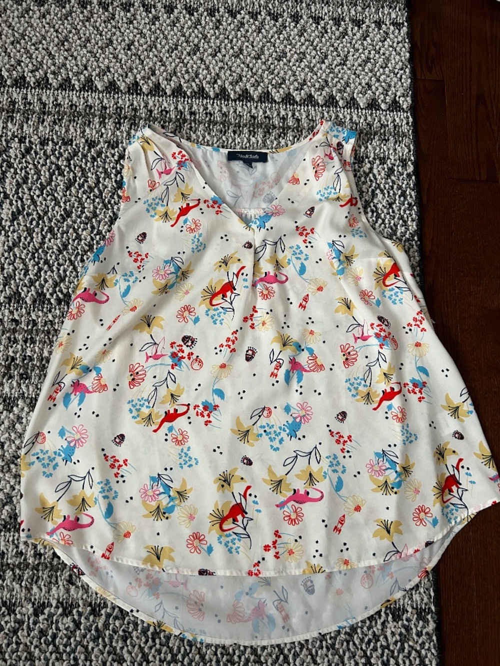 ModCloth Cream Floral & Fox Print Sleeveless Blouse